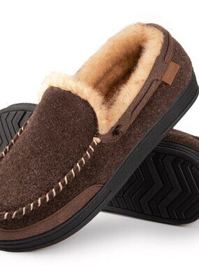 NEW LongBay Men's Moccasin Slippers Memory Foam House Shoes Coffee (Brown) 9